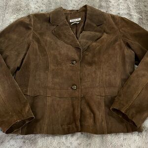 Brown suede blazer jacket XL scallop raw edge detail full lined Coldwater Creek